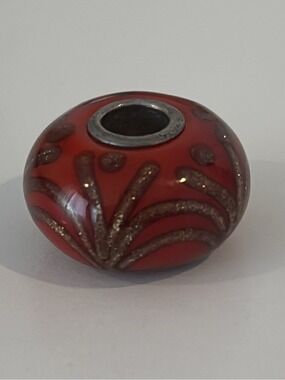 TROLLBEADS red glass bead sterling silver core red tinsel charm